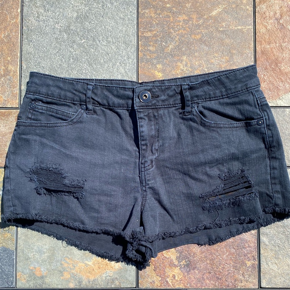 Forever 21 Black Studded Distressed Denim Shorts